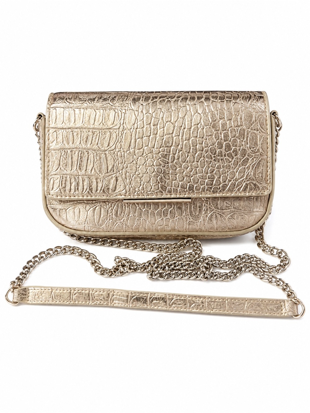 EUC H&M Metallic Gold Croc Embossed Chain Crossbody Shoulder Bag
